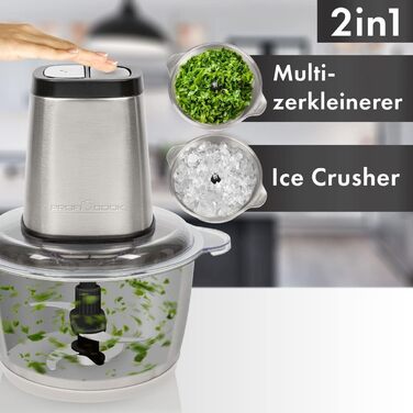 Подрібнювач ProfiCook PC-MZ 1150 (нержавіюча сталь) 1л, 2 ножі, 2 швидкості, кришка для льоду