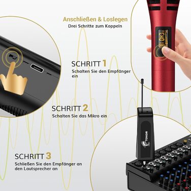 TONOR TW320 - Бездротовий мікрофон: динамічний ручний мікрофон для караоке, PA, конференцій та вечірок (сірий)