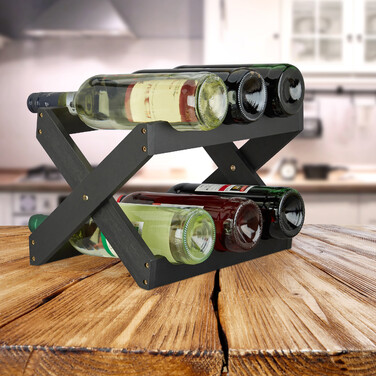 Bamboo Wine Rack, X-Shape, Black