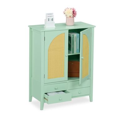 Relaxdays Sideboard with Rattan Look Turquoise