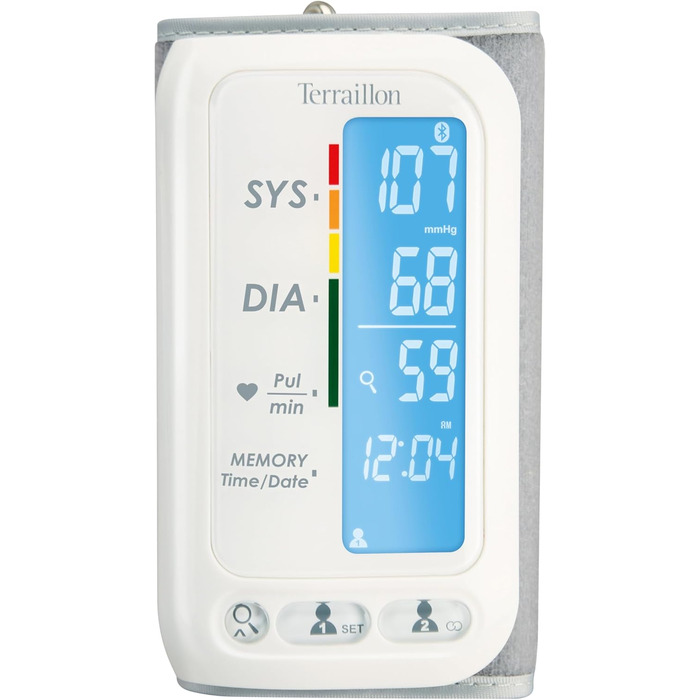 Тонометр Terraillon TensioSmart Bluetooth: вимірювання тиску та пульсу, 2 користувачі, 60 місця пам'яті, білий