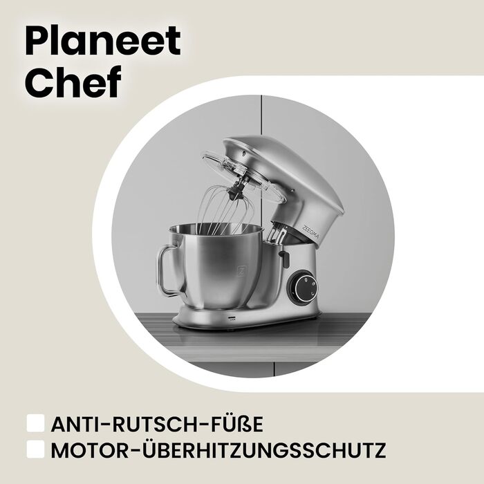 Кухонна машина ZEEGMA Planeet Chef: потужний міксер з чашею 6.5 л, 2200W, 7 швидкостей, для тіста та інших продуктів