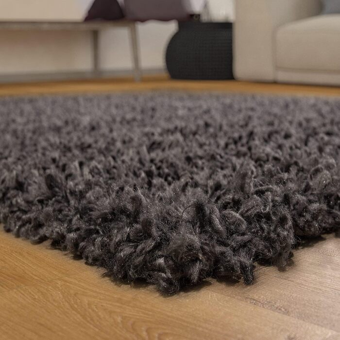 Килим для вітальні TT Home з високим ворсом, Шэггі, антрацит, 70x250 см