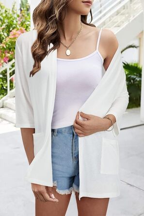 Жакет VOTEPRETTY для жінок, в'язаний кардиган, літній, короткий, круглий виріз, без рукавів, з ґудзиками (Білий-3143, M)