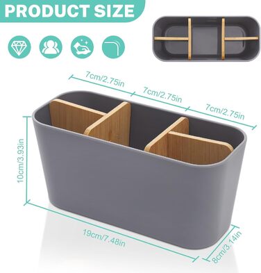 Тримач для зубних щіток з бамбуковими перегородками, сірий. Організатор для зубних щіток та пасти (4 щітки + 1 для пасти)