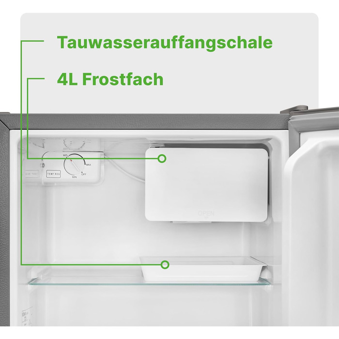 Міні-холодильник Bomann 45L з морозильною камерою, тиха кухонна/офісна/кампінгова/геймерська кухонна коробка, дверцята з можливістю зміни розташування - міні-холодильник, холодильник для напоїв, мінібар KB 7245 inox срібний