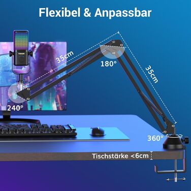 Мікрофон TONOR TCX3 для Xbox з RGB підсвічуванням, бездротовий, для стрімінгу та подкастингу, з регулюванням гучності, чорний