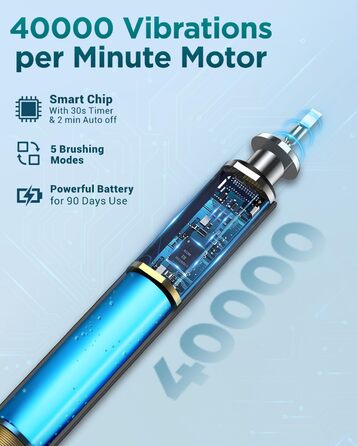 Електрична звукова зубна щітка для дорослих з 8 насадками та кейсом для подорожей, 5 режимів, водонепроникна IPX7, до 90 днів роботи від акумулятора, чорна (1 шт)