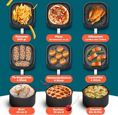 Stillstern Airfryer з оглядовим вікном, 8л, з парою та функцією Shake, 80-200°C, 1800W, таймер 120хв, 100 рецептів, чорний