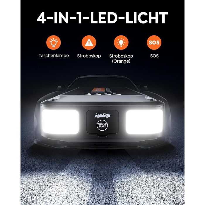 Powerbank Starthilfe TREKURE 4000A для автомобіля: 9.0L бензин/8.5L дизель, LED ліхтарик