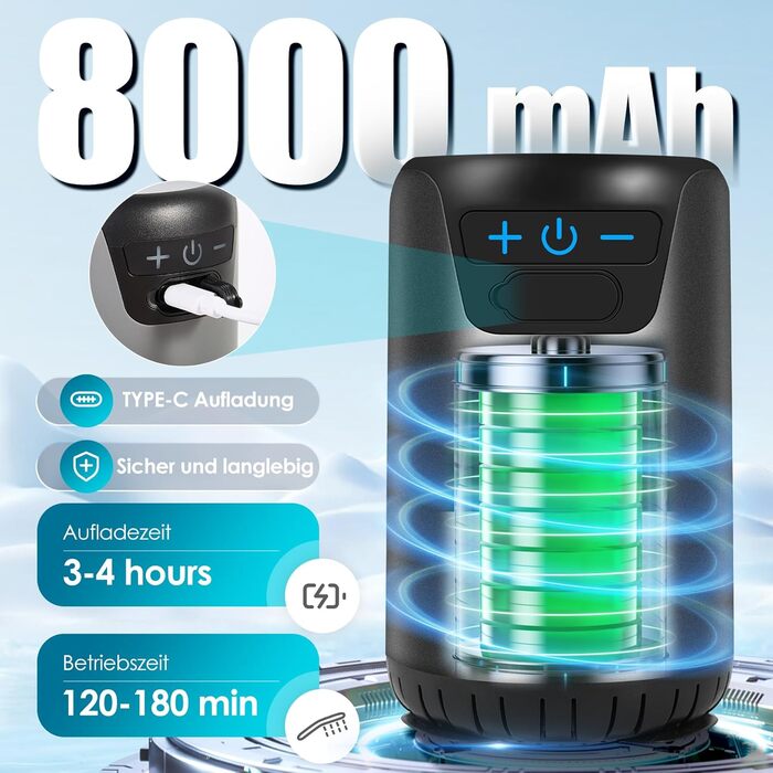 Мобільний душ для кемпінгу з насосом, акумулятор 8000mAh, індикатор температури, шланг 2м. Підходить для кемпінгу, миття авто, саду та тварин