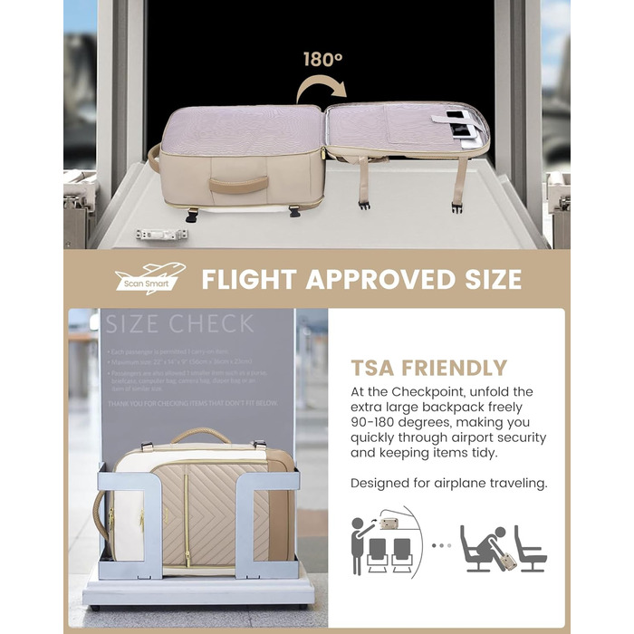 Рюкзак LOVEVOOK для жінок, 40л, ручна поклажа, для ноутбука 18 дюймів, водонепроникний, для подорожей, бізнесу, сумка-дуфіль, набір ручної поклажі, бежевий, хакі