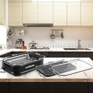 CUSIMAX Electric Grill 1500W Table Grill Electric with Lid for Indoor and Outdoor Use, Electric Grill with Adjustable Temperature, Removable Oil Collection Tray and Grill Plate, Black