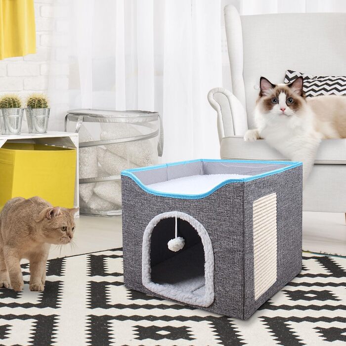 Будиночок для котів FURRYPAWS - затишний будиночок для котів для дому та вулиці, ідеальний для котів та кошенят, стабільна конструкція, сірий, на 2 котів