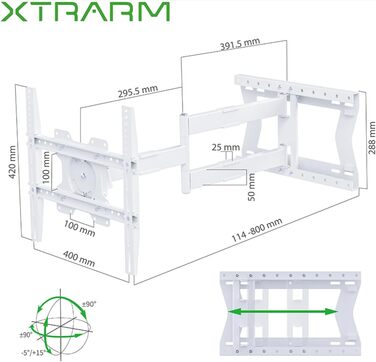 Кріплення для телевізора XTRARM TiTon Flex 80 см, поворотне, нахильне, біле, 60 кг, VESA max. 400x400 мм