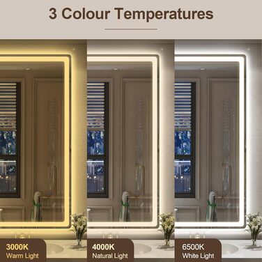 Дзеркало для ванної кімнати зі підсвічуванням STARLEAD 100x70 см з Bluetooth, антизапотівання, регулювання яскравості, 3 кольори світла, пам'ять, IP44, LED, горизонтальне/вертикальне, HD скло, Madrid Silver (M3015)