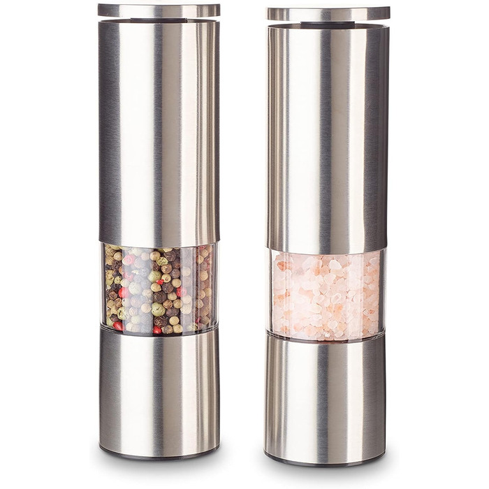 Набір з 2 мельниць для спецій Echtwerk: сіль та перець з нержавіючої сталі, ручні, з керамічним механізмом, для солі, перцю та чилі (срібна серія)