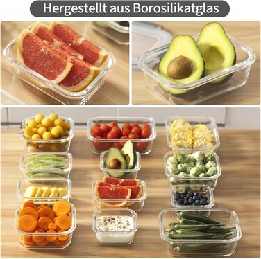 Набір скляних контейнерів для зберігання їжі GENICOOK 24 шт. з кришкою. Набір скляних контейнерів для продуктів, Meal Prep, герметичні контейнери для кухні сірого кольору.