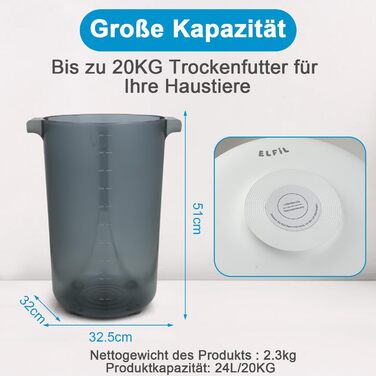 Контейнер для корму EFIL Vakuum – вакуумний контейнер для кормів для собак, котів та птахів, BPA-free, 24 л