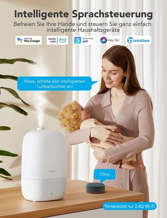 Ультразвуковий зволожувач повітря GoveeLife 3 л з верхнім заливом, ароматизатором, нічником, тиха робота 24 дБ, для спальні, дитячої, рослин