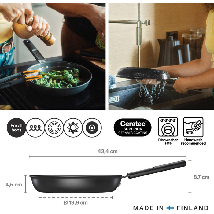 Сковорідки Fiskars Hard Face 24 і 28 см, антипригарні, алюміній/пластик, набір 2 шт., чорні, для всіх плит, стійкі до подряпин