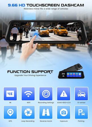 Дзеркало заднього виду з відеореєстратором CAMECHO 2K Full HD, 9.66