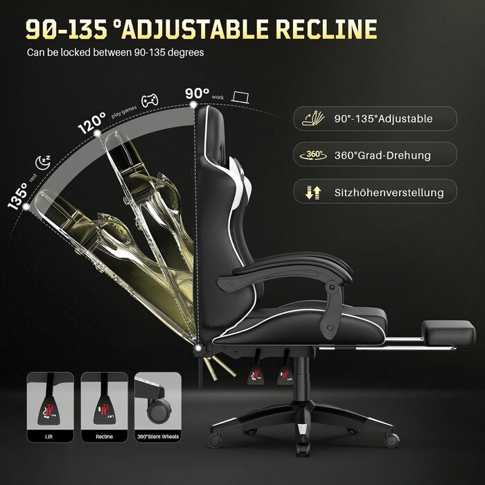 Ігрове крісло Bigzzia Ergonomic Gaming Stuhl з підніжкою та функцією масажу, біле