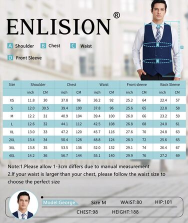 Чоловіча жилетка Enlision з дворядним застібкою та V-подібним вирізом, Slim Fit, для костюма, повсякденного, формального та ділового стилю, чорного кольору