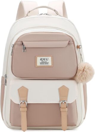Шкільний рюкзак для дівчаток з відділенням для ноутбука 15.6 дюймів, бежевий, для старшої школи та коледжу