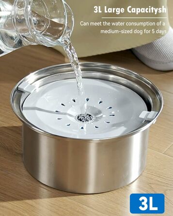 Нержавійна миска для собак з захистом від протікання, 2L Преміум миска для води для собак та котів, миска для пиття без обливання, великий об'єм 2L (3L об'єм)