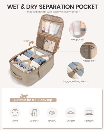 LOVEVOOK Рюкзак для ручної поклажі, 40L, для жінок, валіза-рюкзак з відділенням для ноутбука, водонепроникний, для подорожей, ділових поїздок, вихідних, Khaki-beige