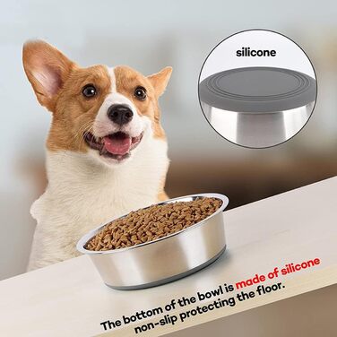 Нержавійна миска для корму для собак та котів з неслизьким силіконовим дном, велика, чорна