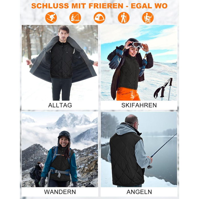 Електрична гріюча жилетка Fernida для чоловіків та жінок, 8 зон нагріву, 3 температурні режими, з Powerbank, для зимових активів на відкритому повітрі, чорна, розмір S