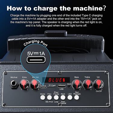 Караоке-машина з 2 бездротовими мікрофонами, коліщатками та ручкою-телескопом - портативна Bluetooth-система з акумулятором 8800mAh, PA-система з підсвічуванням, регулюванням басів/високих частот/ефектом ехо для вечірок, для дому A5