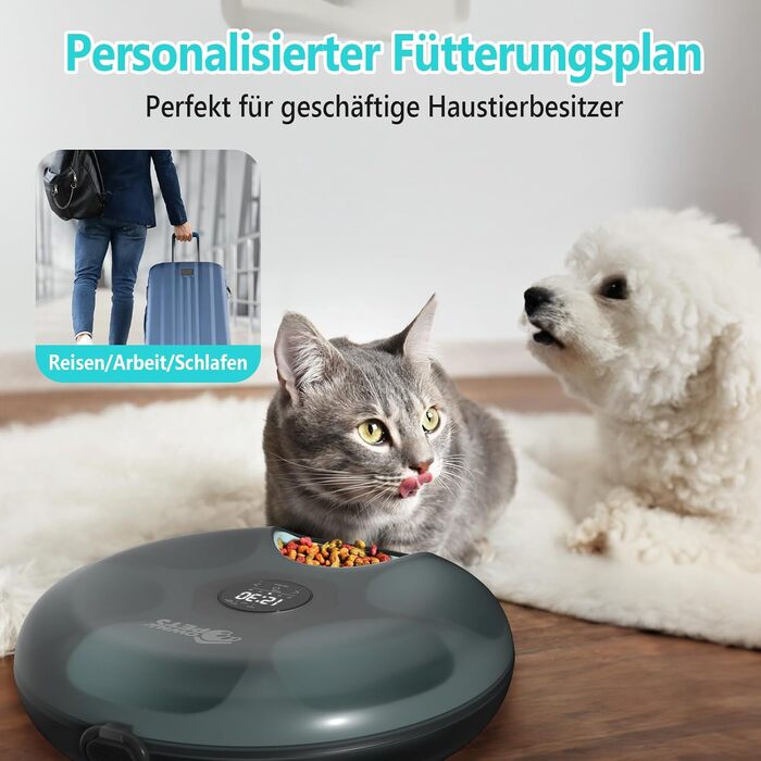 Автоматичний дозатор корму для котів та маленьких собак Ownpets з програмуванням, 6 прийомів, з охолодженими акумуляторами, чорний