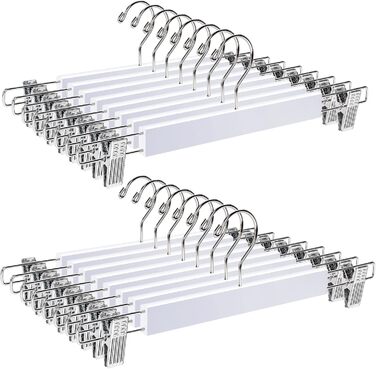 10 дерев'яних вішалок для одягу Amber Home 36 см, білі, міцні, з антиковзними кліпсами та поворотним гачком