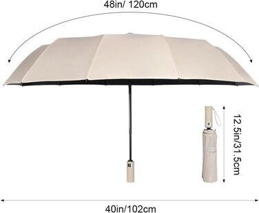 Вітростійкий автоматичний парасолька для подорожей, 12 ребер, для чоловіків та жінок (Бежевий)