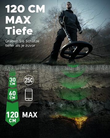 Металошукач Profi з водонепроникною котушкою 11'' DD, глибина виявлення 12''/30 см, висока чутливість до золота, 5 професійних режимів, Pinpoint для срібла