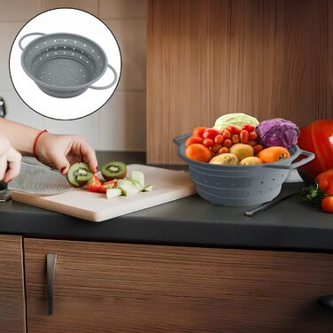 Нержавійна сталева сітка для кухні з ручками, мікроперфорована сітка для макаронів, 304 сітка з нержавіючої сталі, сітка для макаронів, сітка для зливання овочів, фруктів, рису, макаронів, 28,5 см (силікон 21,5 см)