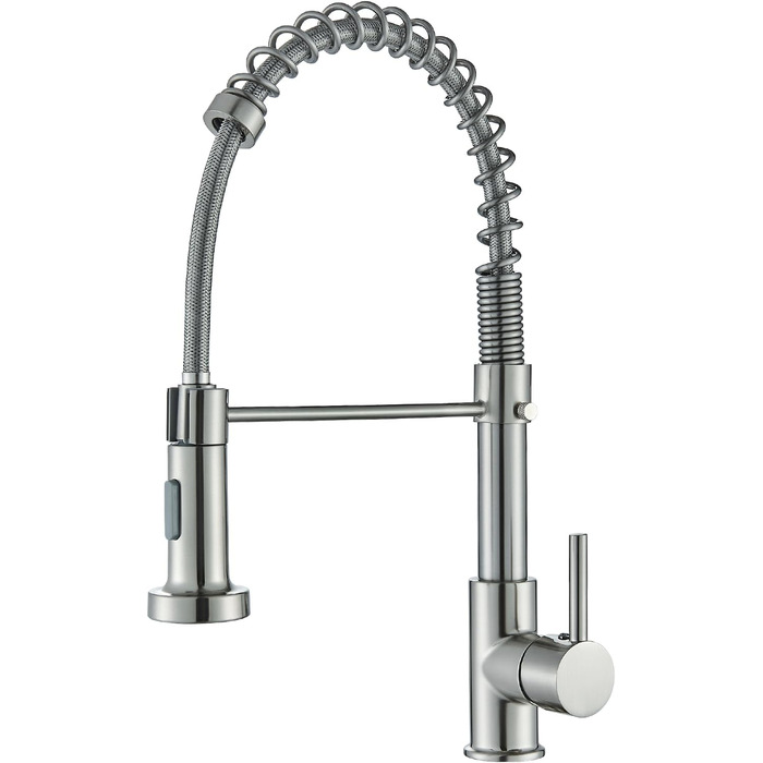 Кран кухонний Hbronzeshower з висувною лійкою, 360° обертання, нержавіюча сталь, щіткований нікель