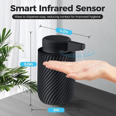 Automatic Soap Dispenser 300ml Electric Automatic Soap Dispenser with Sensor, No Touch Automatic Soap Dispenser with USB Charging for Bathroom, Kitchen, Toilet Black