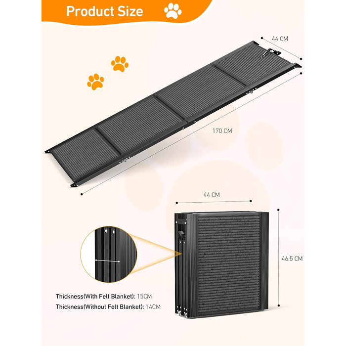 Сходи для собак у машину, складані, з антиковзким покриттям, для середніх та великих собак до 113 кг, 170x44 см