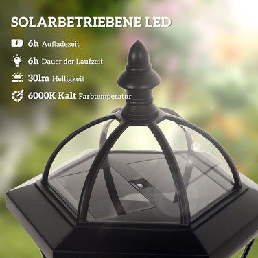 Outsunny Solar Lantern Set of 2, Weatherproof Pathway Lights, 51 inches (129 cm) Tall, with LED, 6-Hour Lighting, IP44, Solar Lamp for Outdoor Use, Black