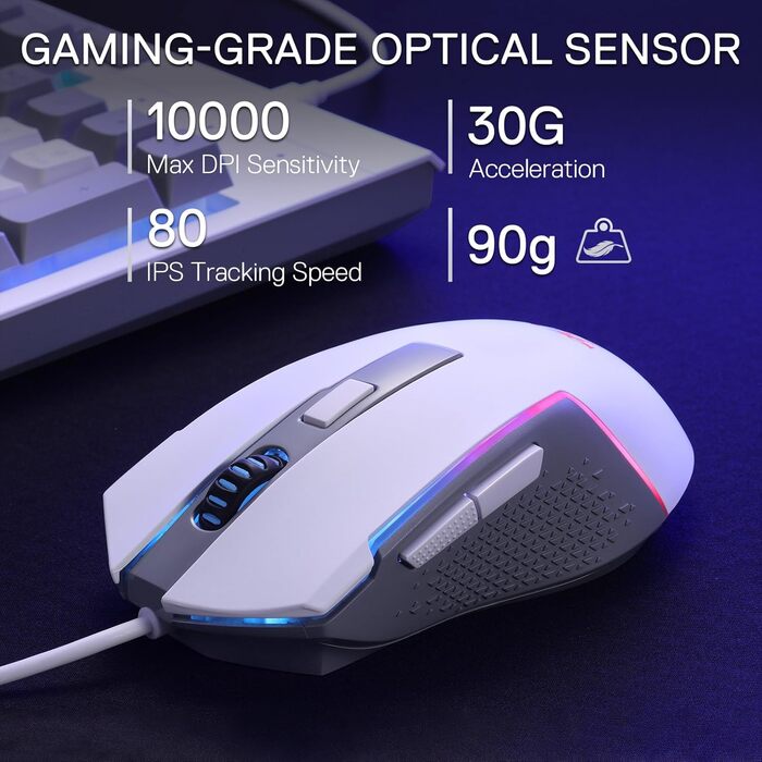 Redragon K628 Tri-Mode Механічна Клавіатура та Миша (S151 White) - Ігровий Набір