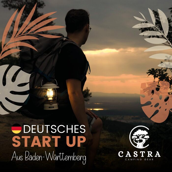 Castra Camping Gear Solis 3 Camping Lamp, 8000mAh Rechargeable Battery with Integrated Power Bank, Dimmable Light, IP44 Waterproof Outdoor LED Lantern, Light for Hiking (Cream White (Wood Effect))