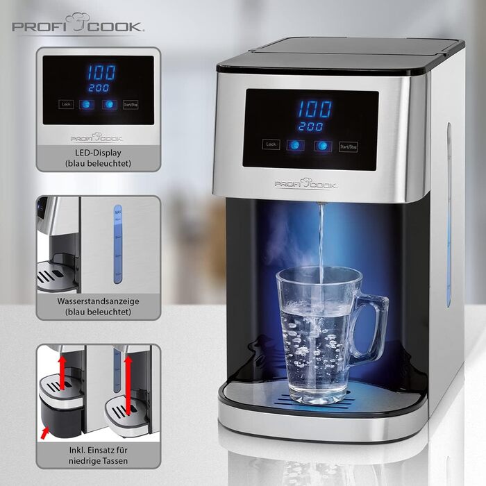 ProfiCook® Hot Water Dispenser | hot water in 3 seconds | Kettle | boiling water at the touch of a button | stainless steel housing | LED display with sensor touch control | 2600 watts | PC-HWS 1145