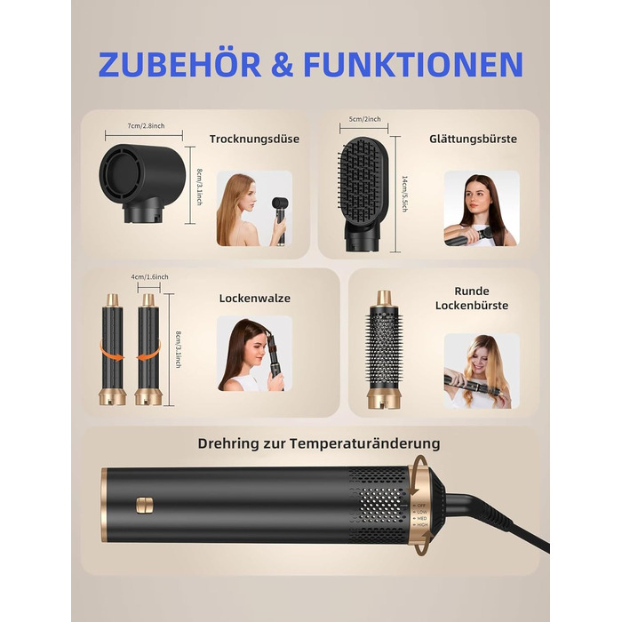 Набір Airstyler 5 в 1: фен-щітка, локони, об'єм, випрямлення. Підходить для сушіння та укладки волосся. (EU штекер)