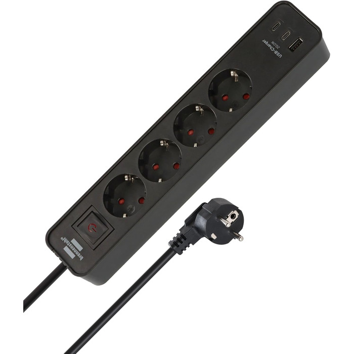 Брененштуль Ecolor Розподільник розеток на 4 розетки з USB-зарядкою (Чорний)