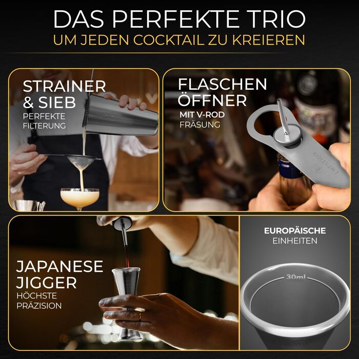 Набір для коктейлів EMPATION: 8 предметів, Boston Shaker 825мл, нержавіюча сталь, для початківців та професіоналів, сріблястий, преміум подарунок