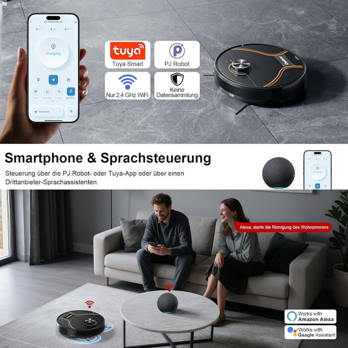 Робот-пилосос Chuboor з функцією миття 3 в 1, 6500Pa, LiDAR навігація, керування через додаток/WiFi/Alexa, автозарядка, 150 хв роботи, для шерсті тварин, килимів та твердих підлог, чорний